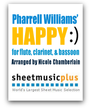 Pharrell Williams' Happy for flute, clarinet, and bassoon
